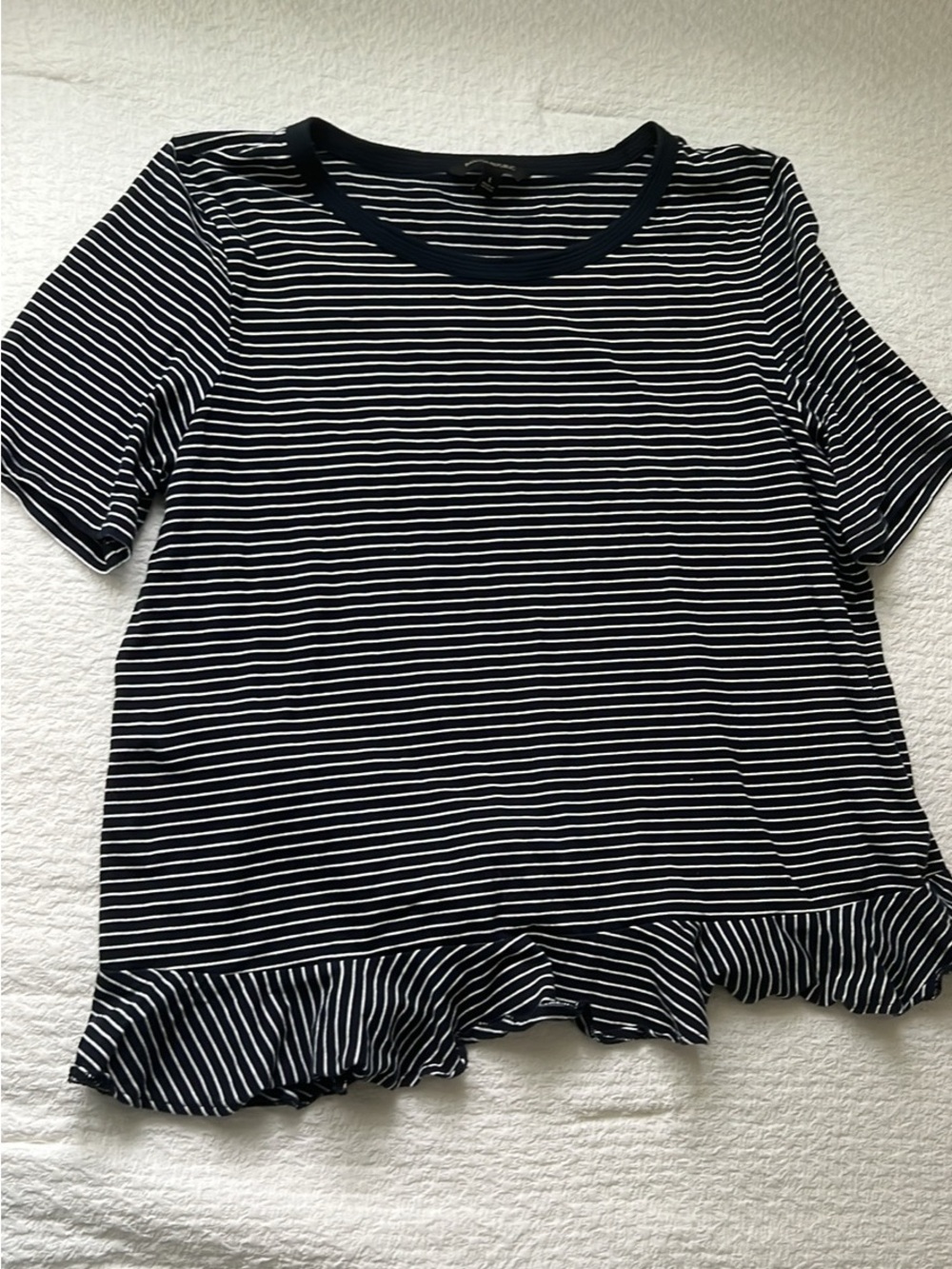 Banana Republic Navy & White Striped Short-Sleeve Ruffle-Hem Tee